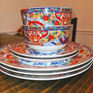 Imari Edo China | 7 Piece | Colorful Oriental Floral Design Dinnerware